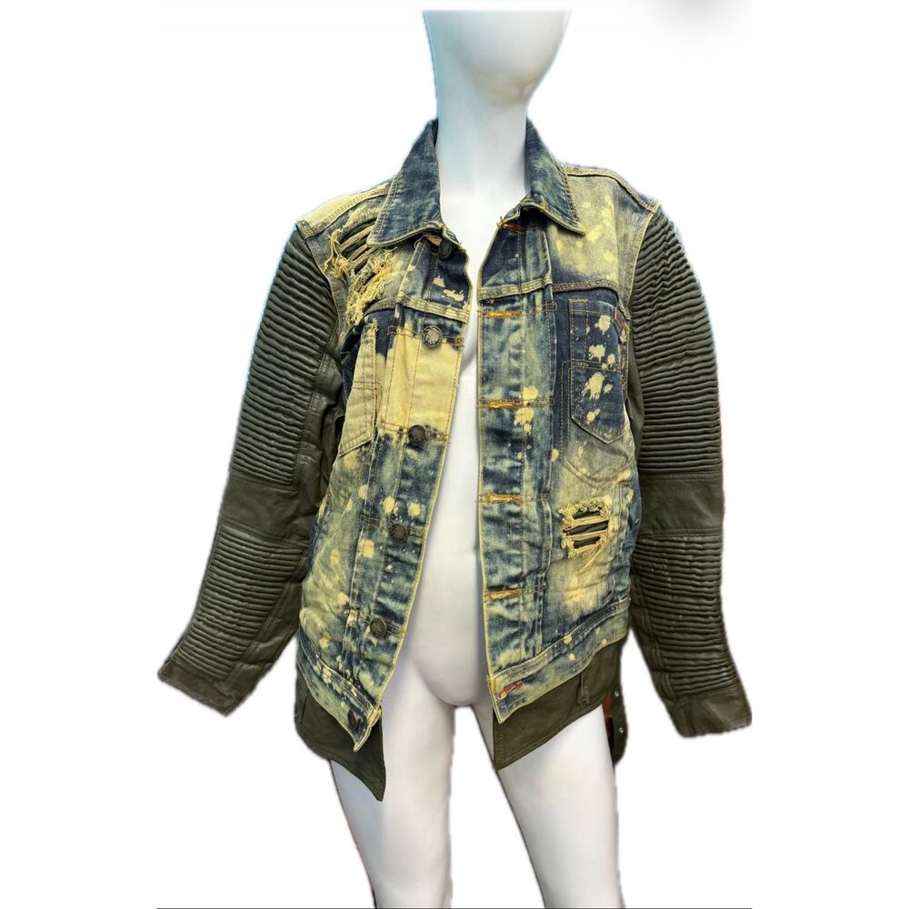 The Heritage American 76 Leather and Jean jacket Men’s Size Medium Distressed Bl